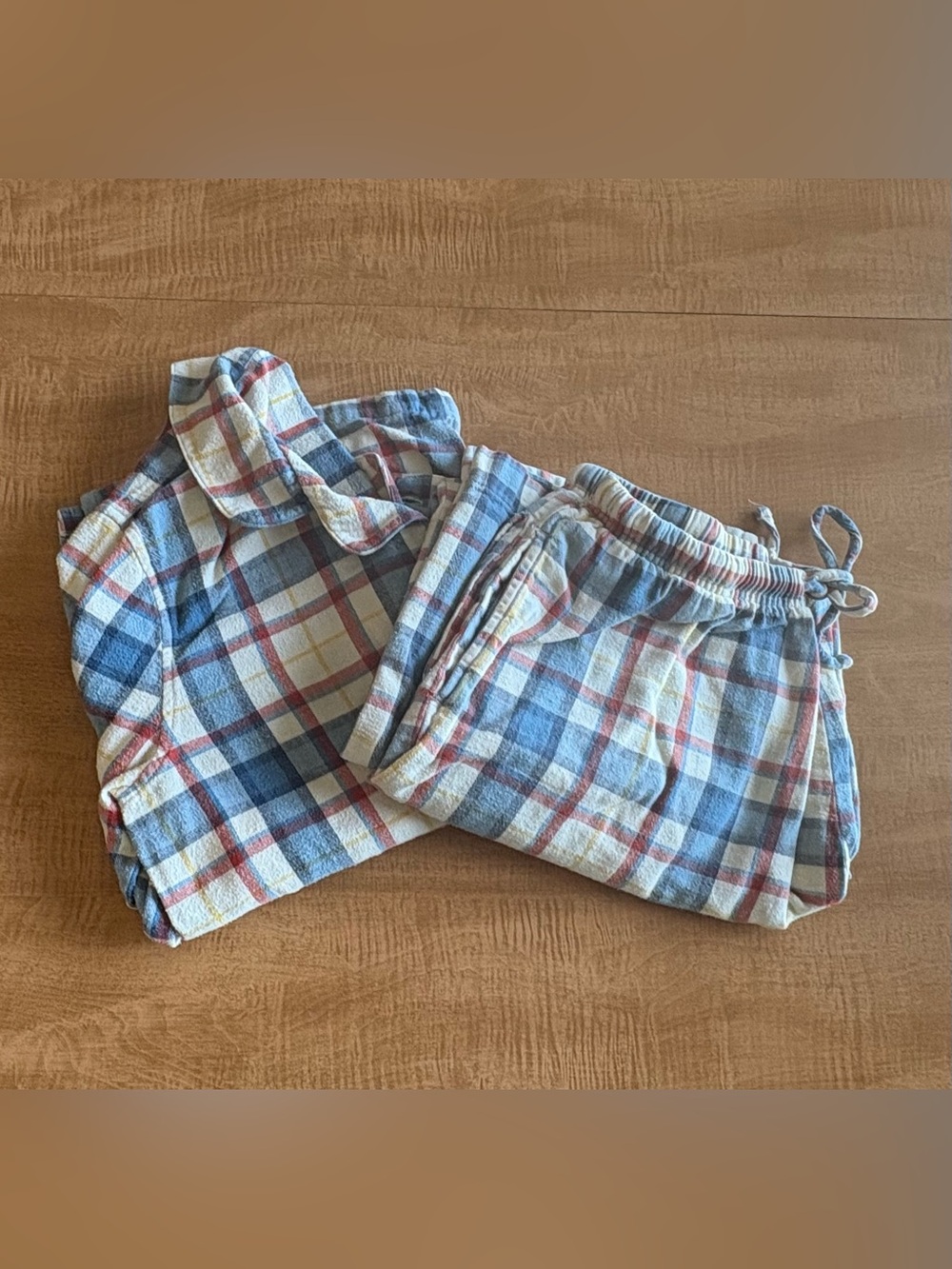 L.L. Bean Plaid Pajama Set 100% Cotton - Blue, Red, Yellow